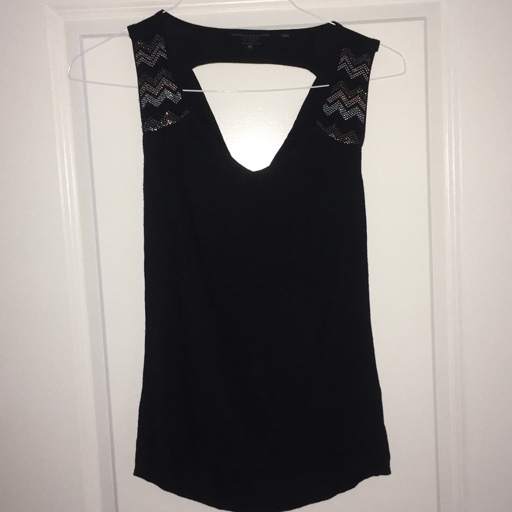 Guess Sleeveless Blouse, Black w/ studded shoulder